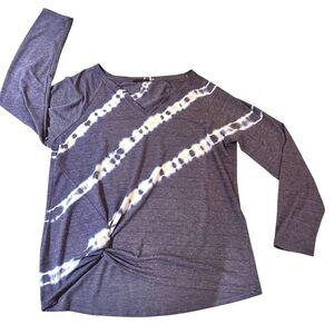 Women's Blue & White Tie-Dye Long Sleeve Twist Front Top, Size XL